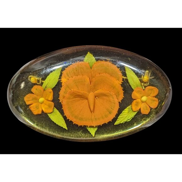 Vintage 1940s Floral Bakelite Reverse Carved Large Brooch